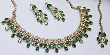 Green yellow gold premium designer american diamond and stone work necklace set 3