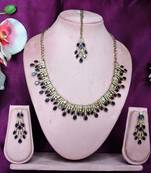 Blue yellow gold premium designer american diamond and stone work necklace set
