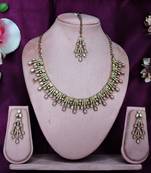Pink yellow gold premium designer american diamond and stone work necklace set