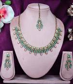 Green yellow gold premium designer american diamond and stone work necklace set