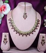 Purple yellow gold premium designer american diamond and stone work necklace set