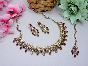 Purple yellow gold premium designer american diamond and stone work necklace set 2