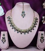 Blue yellow gold premium designer american diamond and stone work necklace set