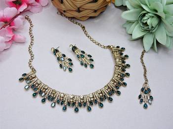 Blue yellow gold premium designer american diamond and stone work necklace set 2