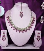 Pink yellow gold premium designer american diamond and stone work necklace set