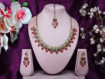 Red yellow gold premium designer american diamond and stone work necklace set 1