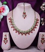Red yellow gold premium designer american diamond and stone work necklace set