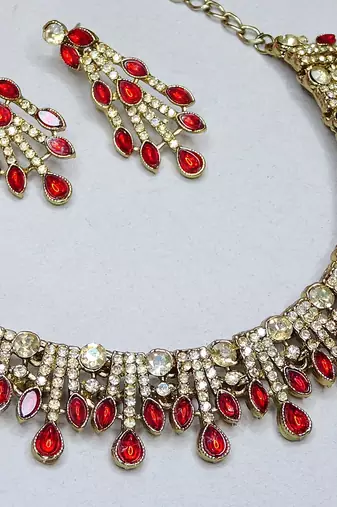 Red yellow gold premium designer american diamond and stone work necklace set