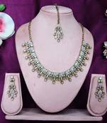 White yellow gold premium designer american diamond and stone work necklace set