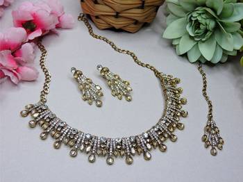 White yellow gold premium designer american diamond and stone work necklace set 2