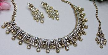White yellow gold premium designer american diamond and stone work necklace set 3