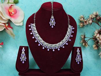 Purple rhodium premium designer american diamond and stone work necklace set 1