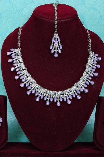 Purple rhodium premium designer american diamond and stone work necklace set