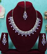 Purple rhodium premium designer american diamond and stone work necklace set