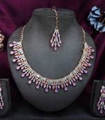 Purple rose gold premium designer american diamond and stone work necklace set