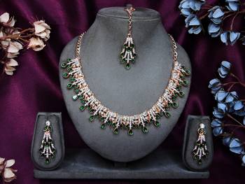 Green rose gold premium designer american diamond and stone work necklace set 1