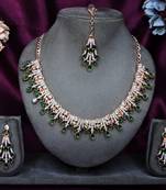 Green rose gold premium designer american diamond and stone work necklace set