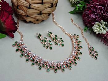 Green rose gold premium designer american diamond and stone work necklace set 2