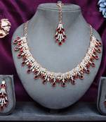 Maroon rose gold premium designer american diamond and stone work necklace set