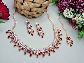 Maroon rose gold premium designer american diamond and stone work necklace set 2