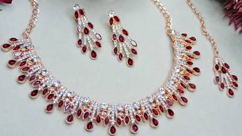 Maroon rose gold premium designer american diamond and stone work necklace set 3
