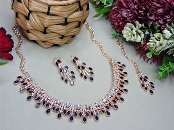 Blue rose gold premium designer american diamond and stone work necklace set 2