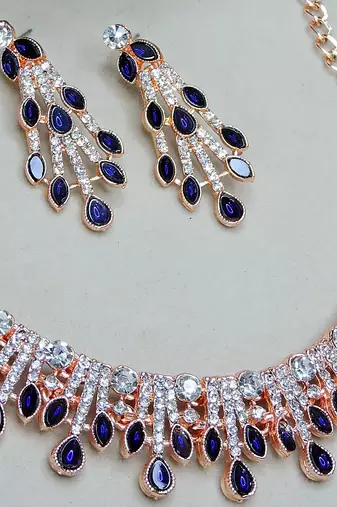 Blue rose gold premium designer american diamond and stone work necklace set