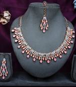 Pink rose gold premium designer american diamond and stone work necklace set