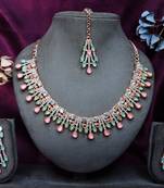 Green rose gold premium designer american diamond and stone work necklace set
