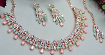 Green rose gold premium designer american diamond and stone work necklace set 3