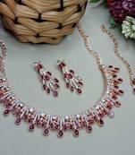 Purple rose gold premium designer american diamond and stone work necklace set