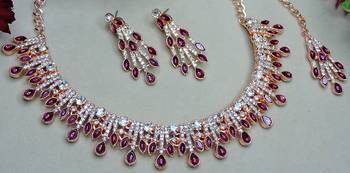 Purple rose gold premium designer american diamond and stone work necklace set 2