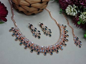 Blue rose gold premium designer american diamond and stone work necklace set 1