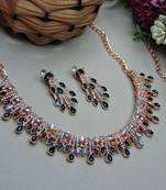 Blue rose gold premium designer american diamond and stone work necklace set