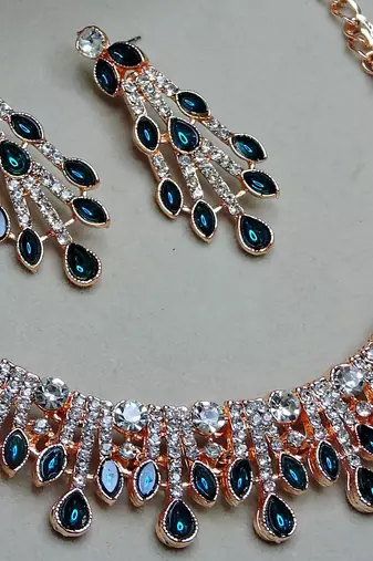 Blue rose gold premium designer american diamond and stone work necklace set