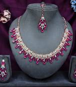 Pink rose gold premium designer american diamond and stone work necklace set