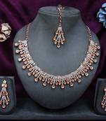 White rose gold premium designer american diamond and stone work necklace set