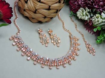 White rose gold premium designer american diamond and stone work necklace set 2