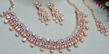 White rose gold premium designer american diamond and stone work necklace set 3