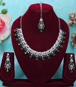 Green rhodium premium designer american diamond and stone work necklace set