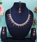 Maroon rhodium premium designer american diamond and stone work necklace set