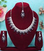 Blue rhodium premium designer american diamond and stone work necklace set