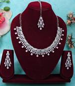 Pink rhodium premium designer american diamond and stone work necklace set