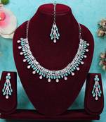 Green rhodium premium designer american diamond and stone work necklace set