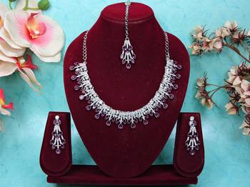Purple rhodium premium designer american diamond and stone work necklace set 1