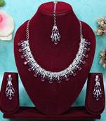 Purple rhodium premium designer american diamond and stone work necklace set
