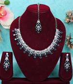 Blue rhodium premium designer american diamond and stone work necklace set