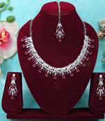 Pink rhodium premium designer american diamond and stone work necklace set