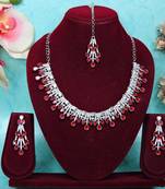 Red rhodium premium designer american diamond and stone work necklace set