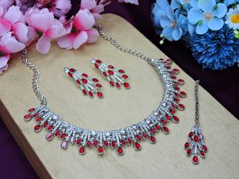 Red rhodium premium designer american diamond and stone work necklace set 2